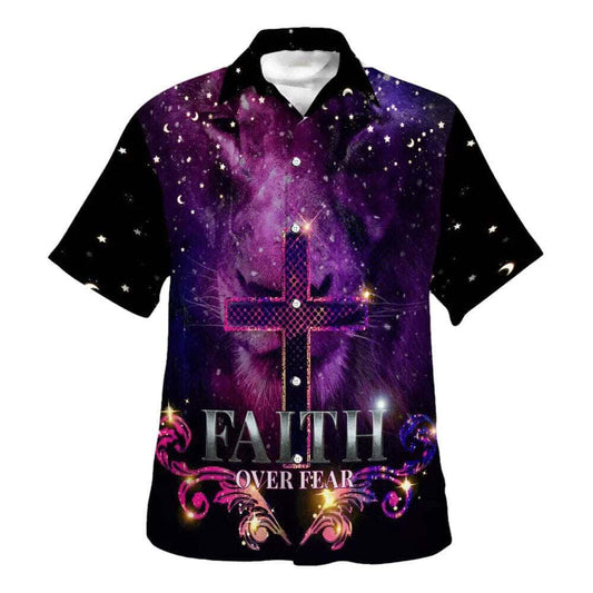 Faith Over Fear The Lion Cross Christian Faith For Friend Hawaiian Shirt For Men, Christian Hawaiian Shirt, Gift For Christian