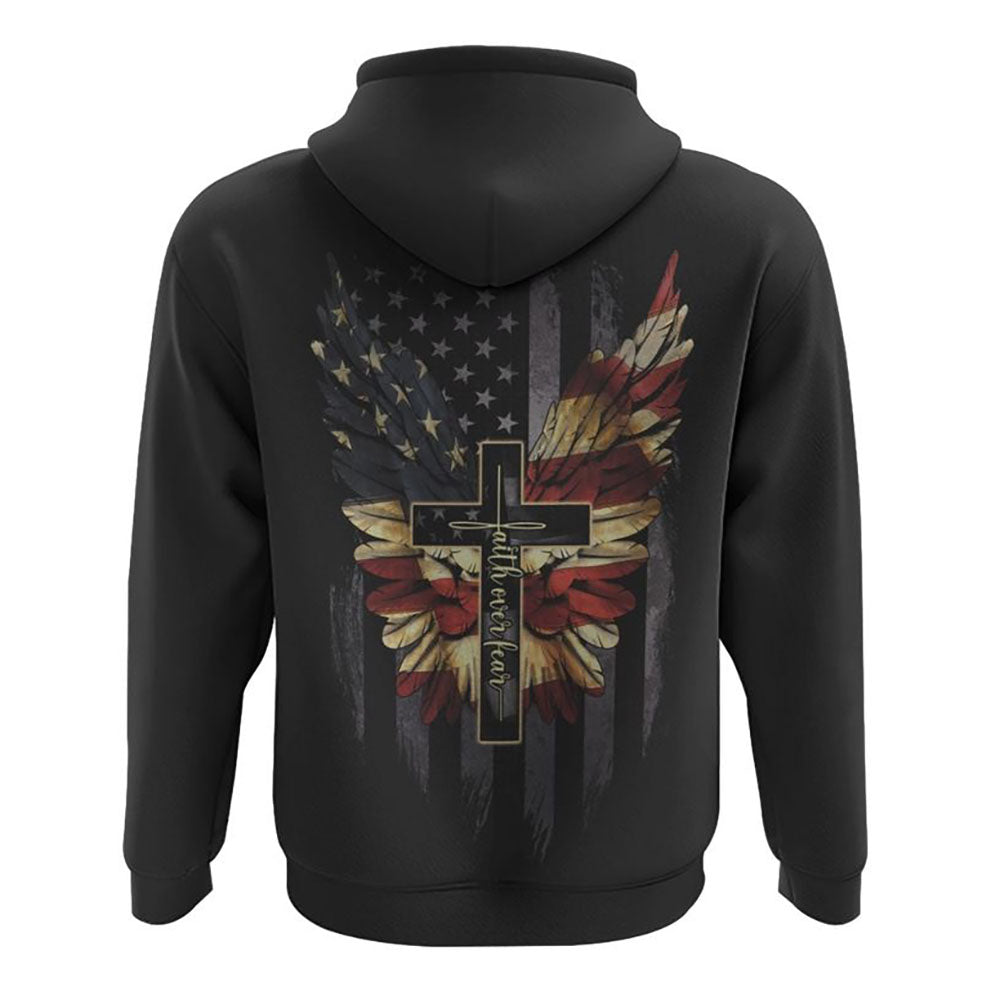 Faith Over Fear Vintage America Flag Wings All Over Print 3D Hoodie, Christian Hoodie, Christian Sweatshirt, Bible Verse Shirt