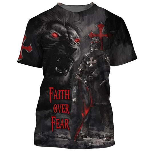 Faith Over Fear Warrior Lion All Over Print 3D T-Shirt, Gift For Christian, Jesus Shirt
