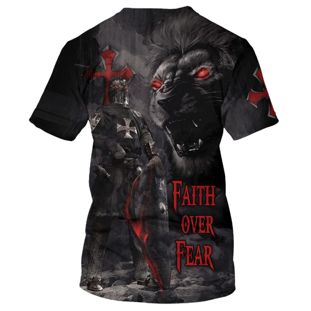Faith Over Fear Warrior Lion All Over Print 3D T-Shirt, Gift For Christian, Jesus Shirt