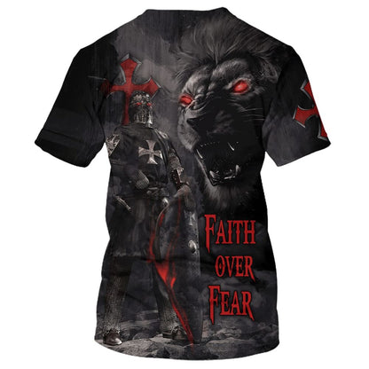 Faith Over Fear Warrior Lion All Over Print 3D T-Shirt, Gift For Christian, Jesus Shirt