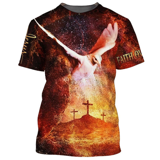 Faith Over Fear White Dove Cross All Over Print 3D T-Shirt, Gift For Christian, Jesus Shirt