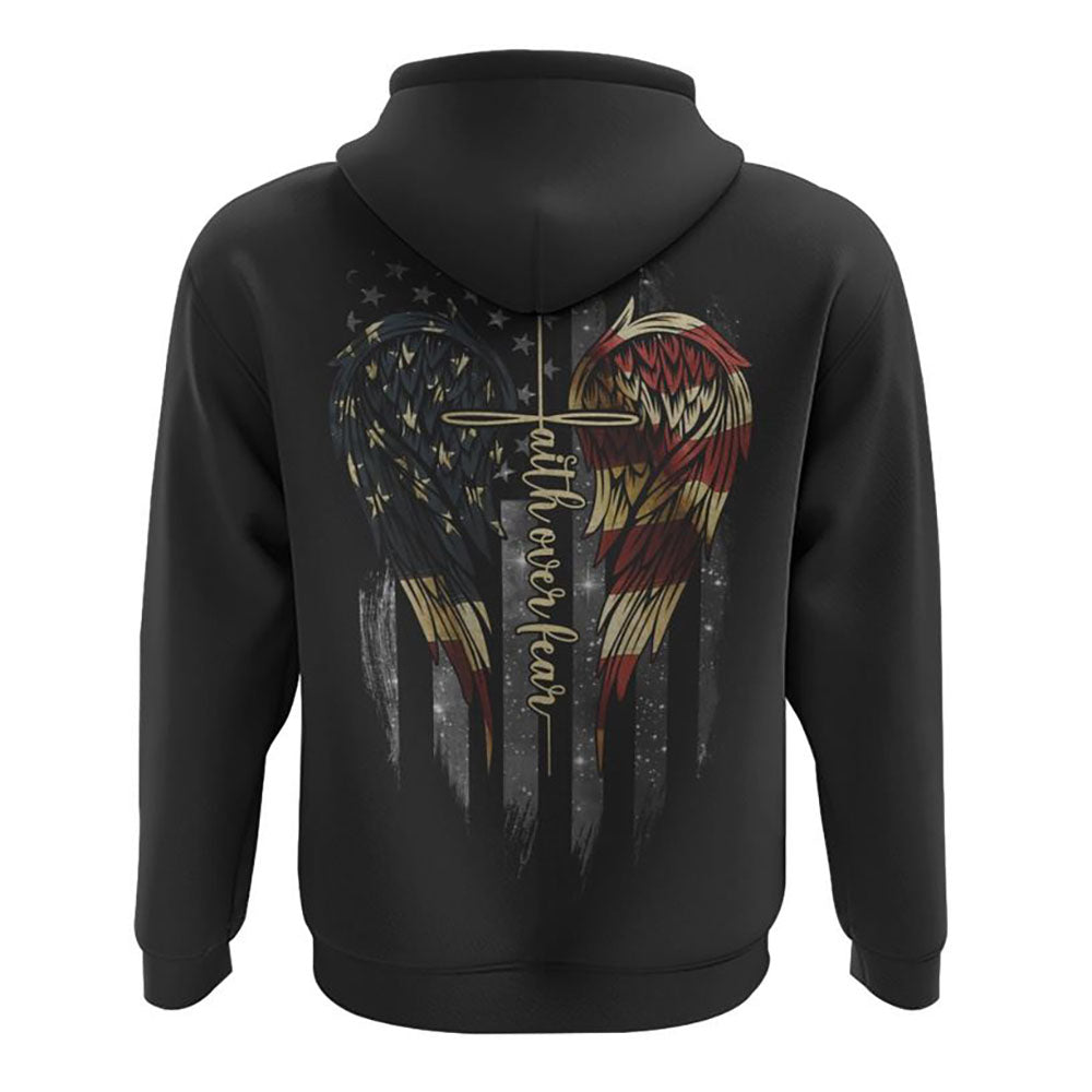 Faith Over Fear Wing American Flag New Version All Over Print 3D Hoodie, Christian Hoodie, Christian Sweatshirt, Bible Verse Shirt