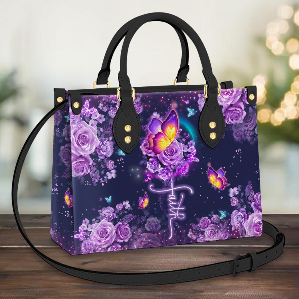 Faith Purple Butterfly Leather Bag, Women's Pu Leather Bag, Gift For Grandmothers