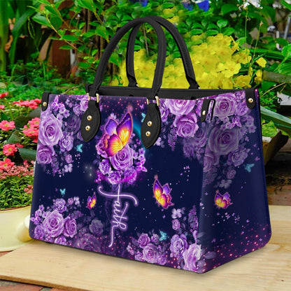 Faith Purple Butterfly Leather Bag, Women's Pu Leather Bag, Gift For Grandmothers