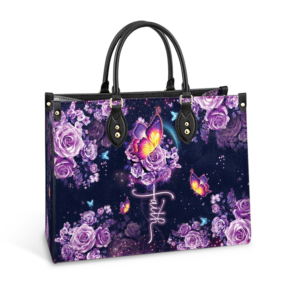 Faith Purple Butterfly Leather Bag, Women's Pu Leather Bag, Gift For Grandmothers
