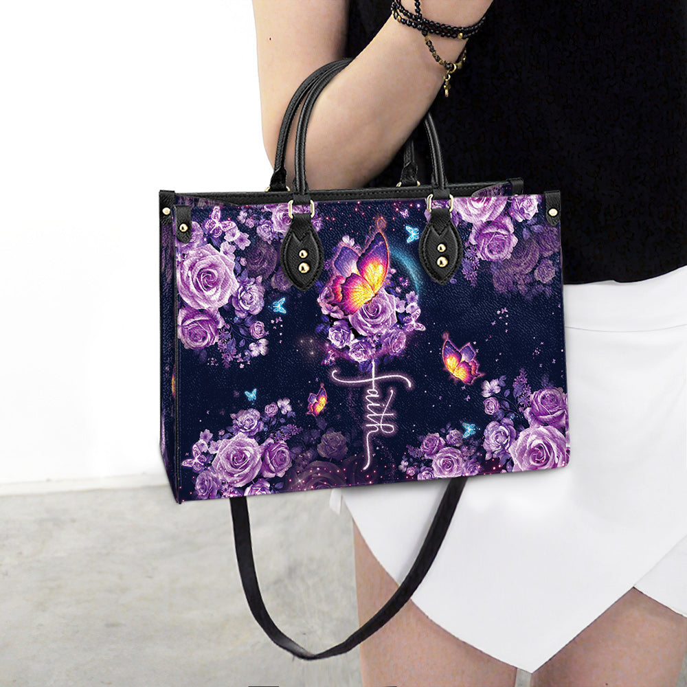 Faith Purple Butterfly Leather Bag, Women's Pu Leather Bag, Gift For Grandmothers