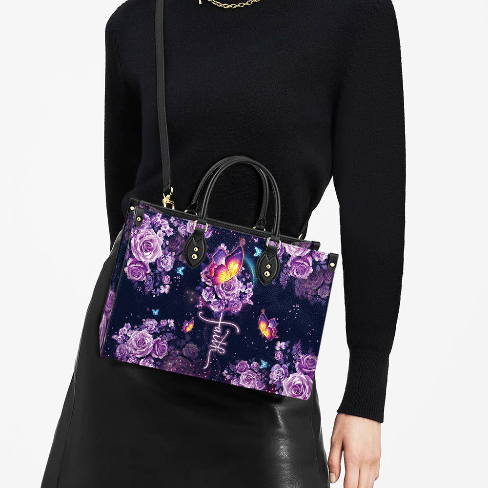 Faith Purple Butterfly Leather Bag, Women's Pu Leather Bag, Gift For Grandmothers
