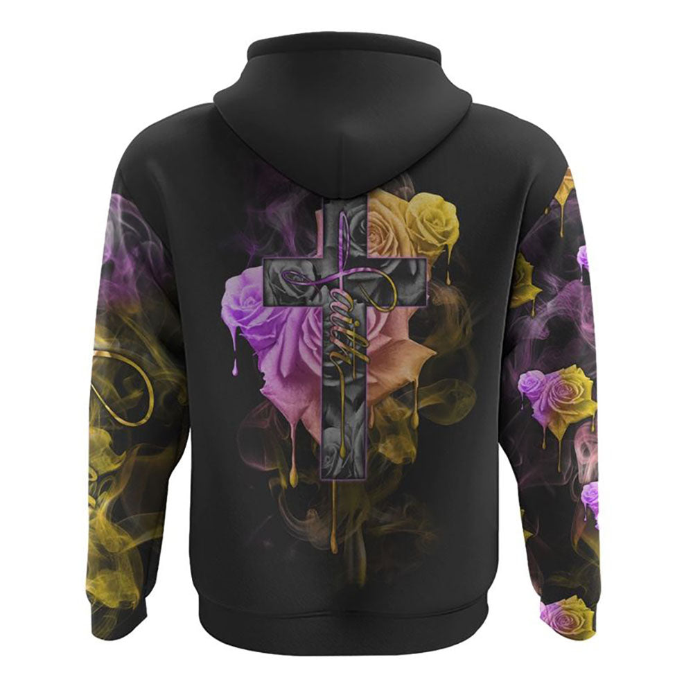 Faith Rose Cross Colorful Smoke All Over Print 3D Hoodie, Christian Hoodie, Christian Sweatshirt, Bible Verse Shirt