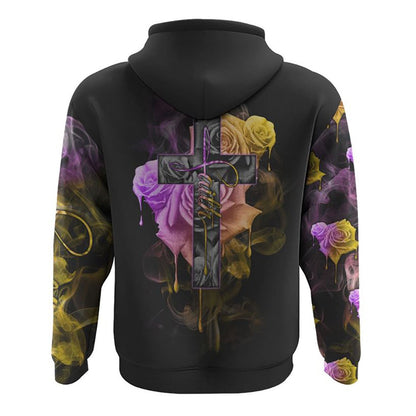 Faith Rose Cross Colorful Smoke All Over Print 3D Hoodie, Christian Hoodie, Christian Sweatshirt, Bible Verse Shirt