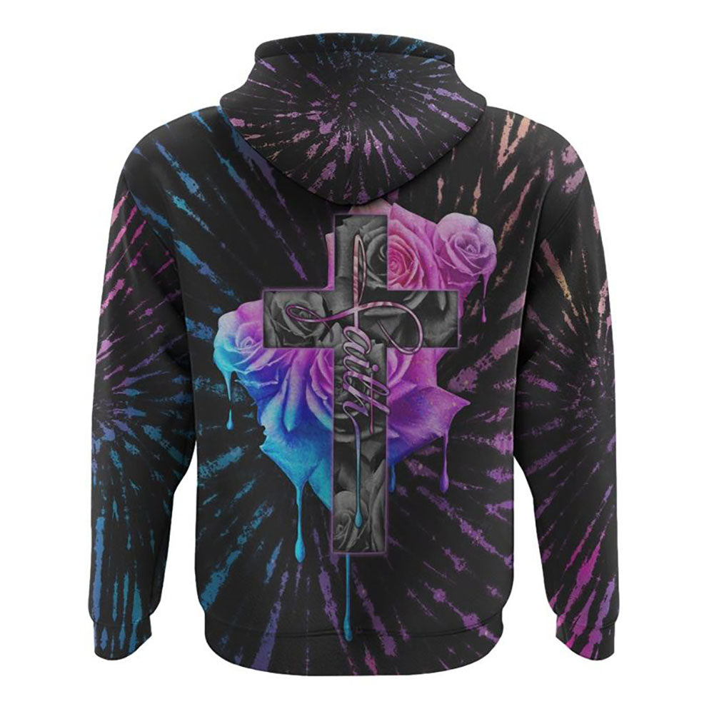 Faith Rose Watercolor Tie Dye All Over Print 3D Hoodie, Christian Hoodie, Christian Sweatshirt, Bible Verse Shirt