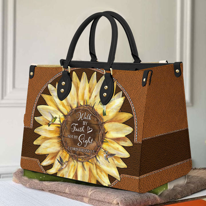 Faith Sun Flower Leather Bag, Women's Pu Leather Bag, Gift For Grandmothers