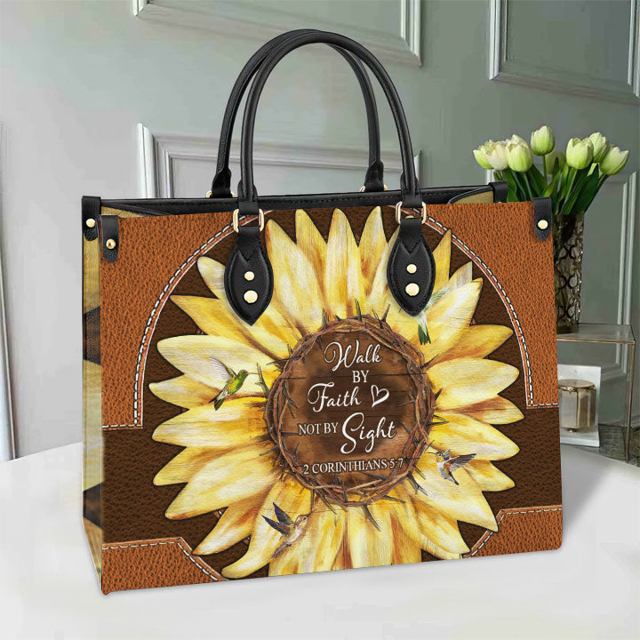 Faith Sun Flower Leather Bag, Women's Pu Leather Bag, Gift For Grandmothers