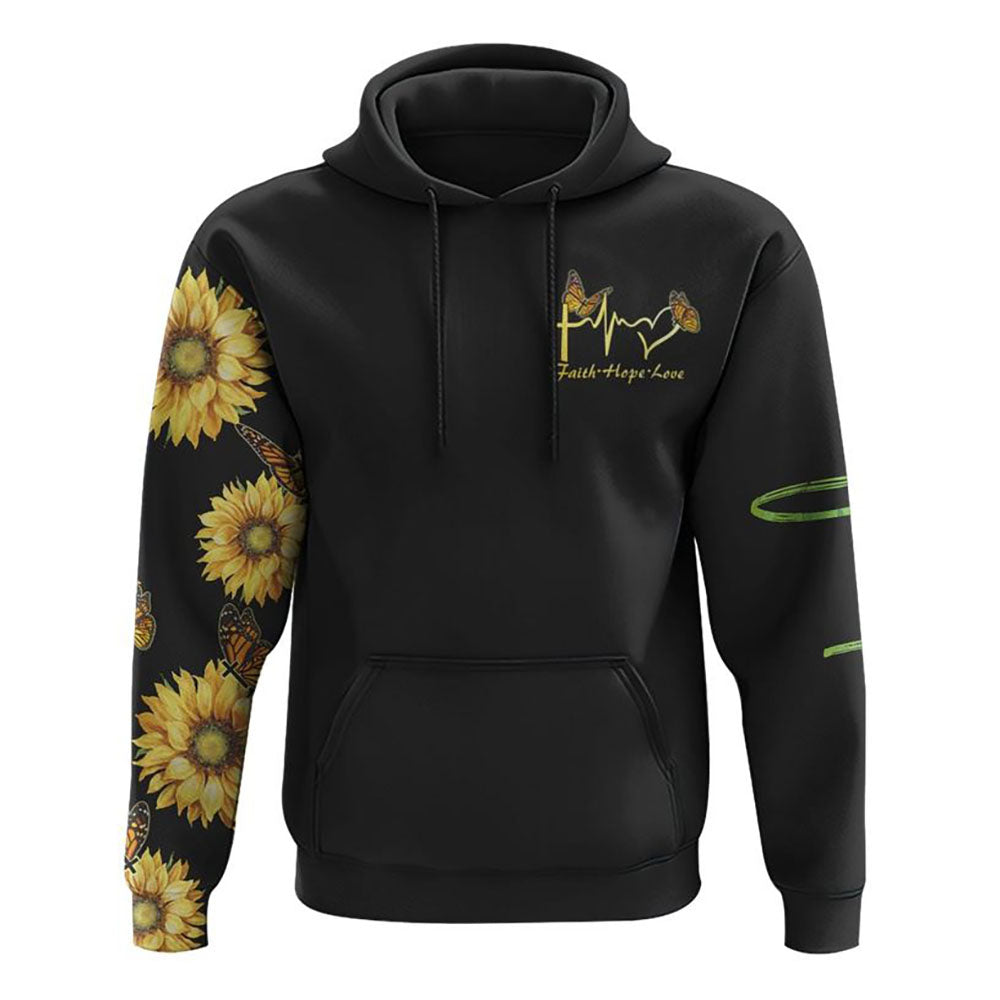 Faith Sunflower Butterfly Smoke All Over Print 3D Hoodie, Christian Hoodie, Christian Sweatshirt, Bible Verse Shirt
