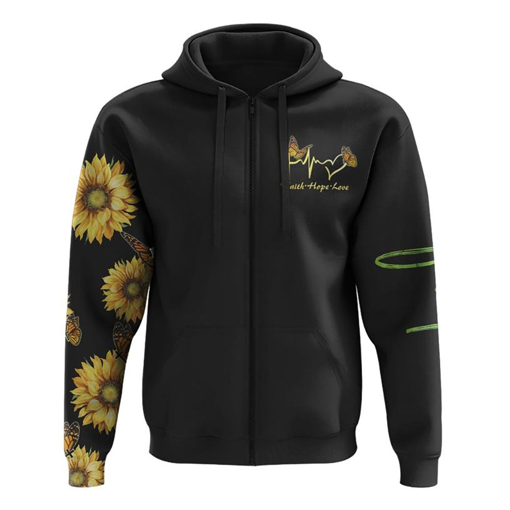 Faith Sunflower Butterfly Smoke All Over Print 3D Hoodie, Christian Hoodie, Christian Sweatshirt, Bible Verse Shirt