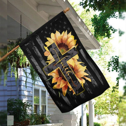 Faith Sunflower Christian Cross House Flags, Christian Flag, Scripture Flag, Garden Banner