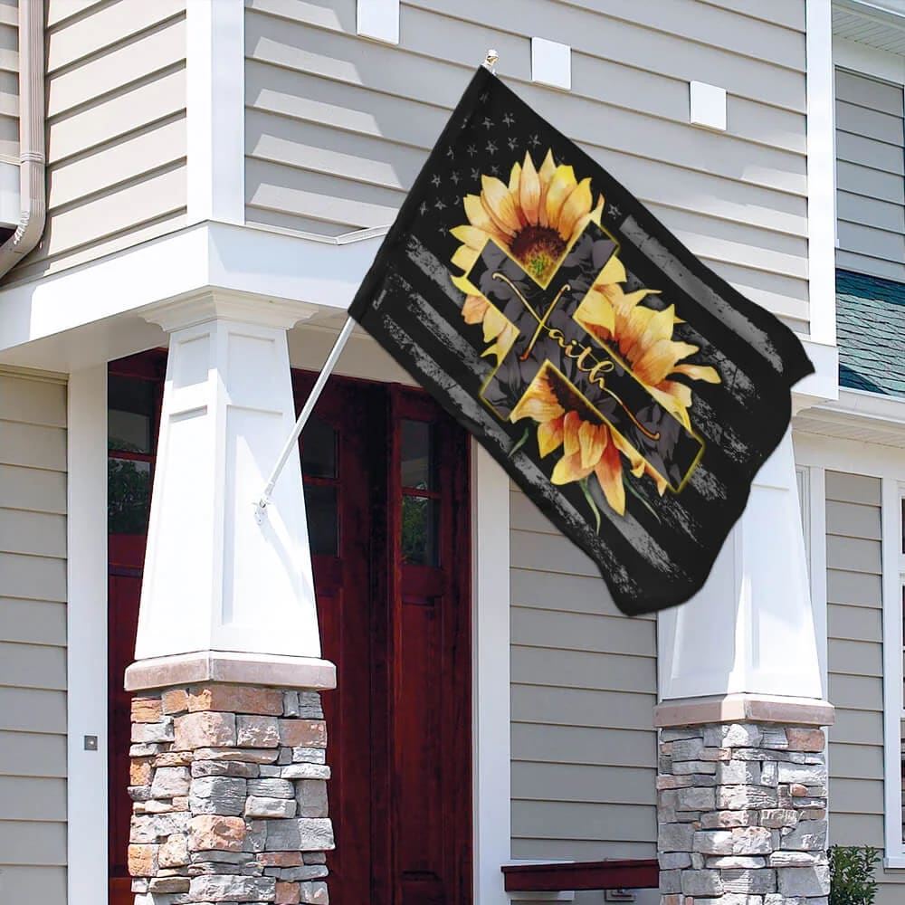 Faith Sunflower Christian Cross House Flags, Christian Flag, Scripture Flag, Garden Banner