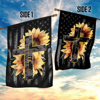 Faith Sunflower Christian Cross House Flags, Christian Flag, Scripture Flag, Garden Banner