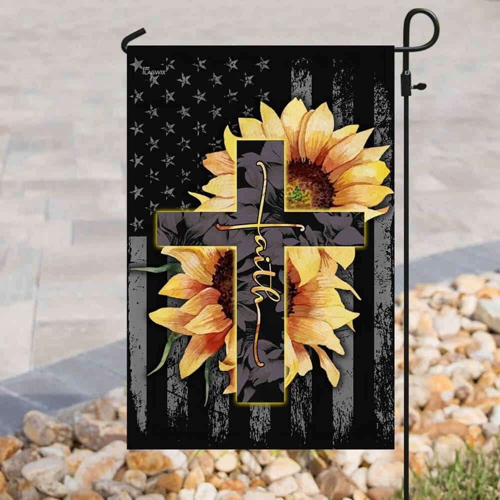 Faith Sunflower Christian Cross House Flags, Christian Flag, Scripture Flag, Garden Banner