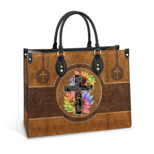 Faith Sunflower Cross Leather Bag, Women's Pu Leather Bag, Gift For Grandmothers