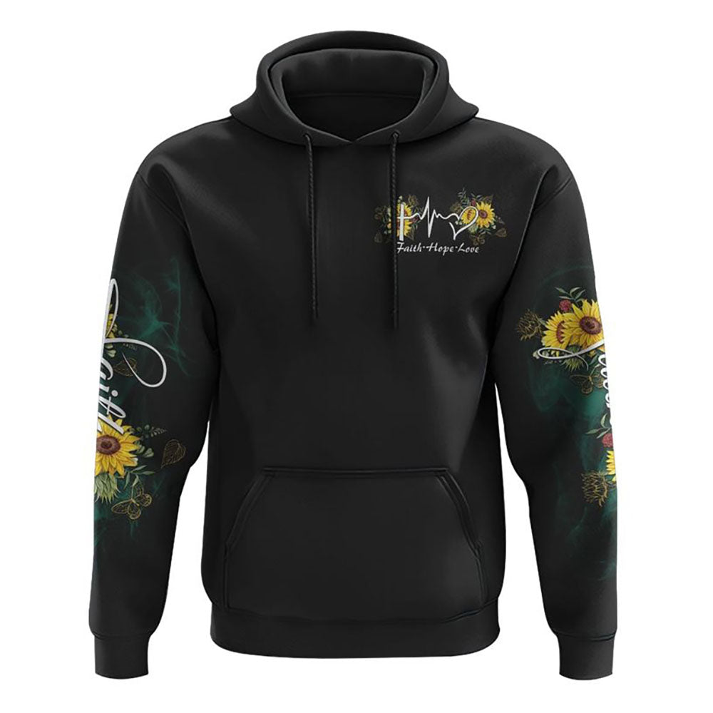 Faith Sunflower Cross Smoke All Over Print 3D Hoodie, Christian Hoodie, Christian Sweatshirt, Bible Verse Shirt