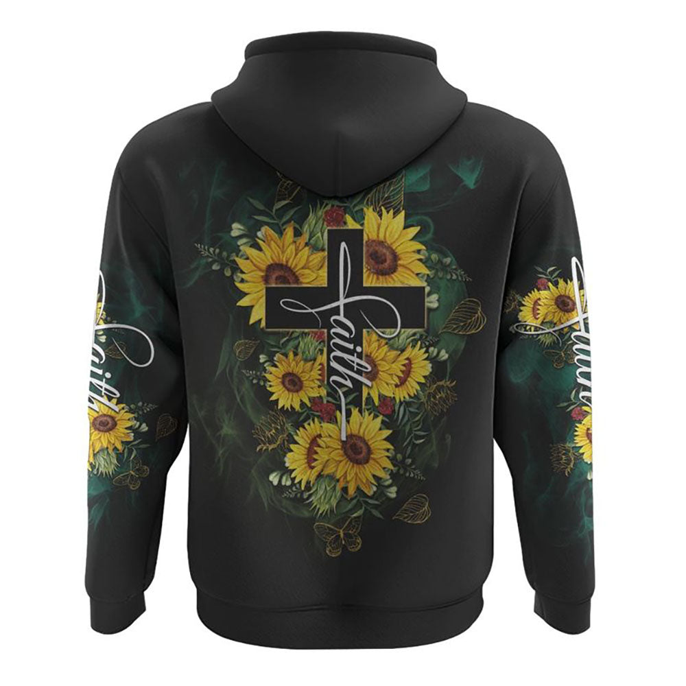Faith Sunflower Cross Smoke All Over Print 3D Hoodie, Christian Hoodie, Christian Sweatshirt, Bible Verse Shirt