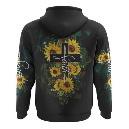 Faith Sunflower Cross Smoke All Over Print 3D Hoodie, Christian Hoodie, Christian Sweatshirt, Bible Verse Shirt