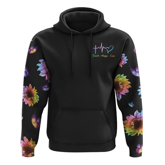 Faith Sunflower Flag Rainbow Smoke Butterfly All Over Print 3D Hoodie, Christian Hoodie, Christian Sweatshirt, Bible Verse Shirt