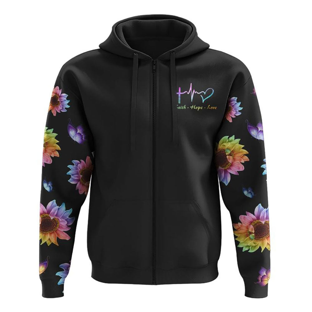 Faith Sunflower Flag Rainbow Smoke Butterfly All Over Print 3D Hoodie, Christian Hoodie, Christian Sweatshirt, Bible Verse Shirt