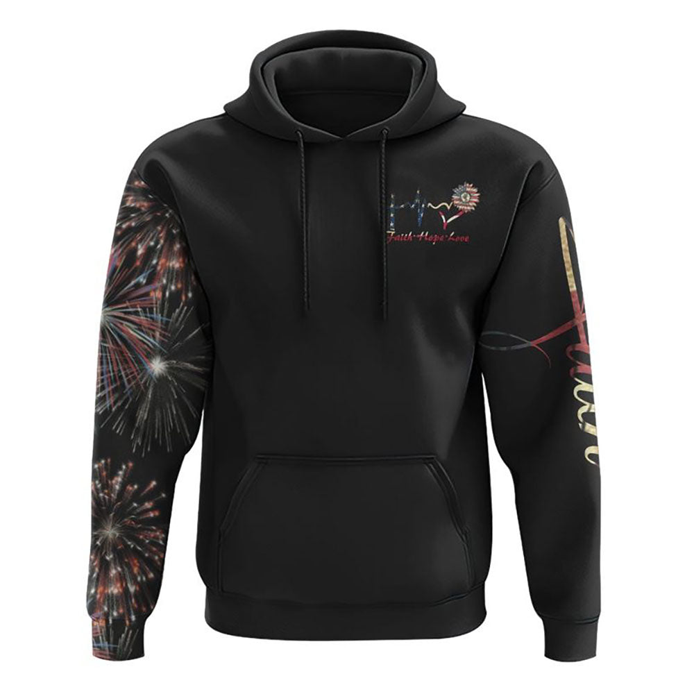 Faith Sunflower Independence Day All Over Print 3D Hoodie, Christian Hoodie, Christian Sweatshirt, Bible Verse Shirt