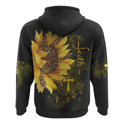 Faith Sunflower Leopard All Over Print 3D Hoodie, Christian Hoodie, Christian Sweatshirt, Bible Verse Shirt