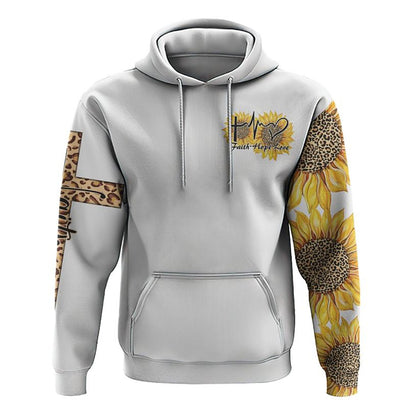 Faith Sunflower Leopard Texture All Over Print 3D Hoodie, Christian Hoodie, Christian Sweatshirt, Bible Verse Shirt