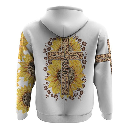 Faith Sunflower Leopard Texture All Over Print 3D Hoodie, Christian Hoodie, Christian Sweatshirt, Bible Verse Shirt