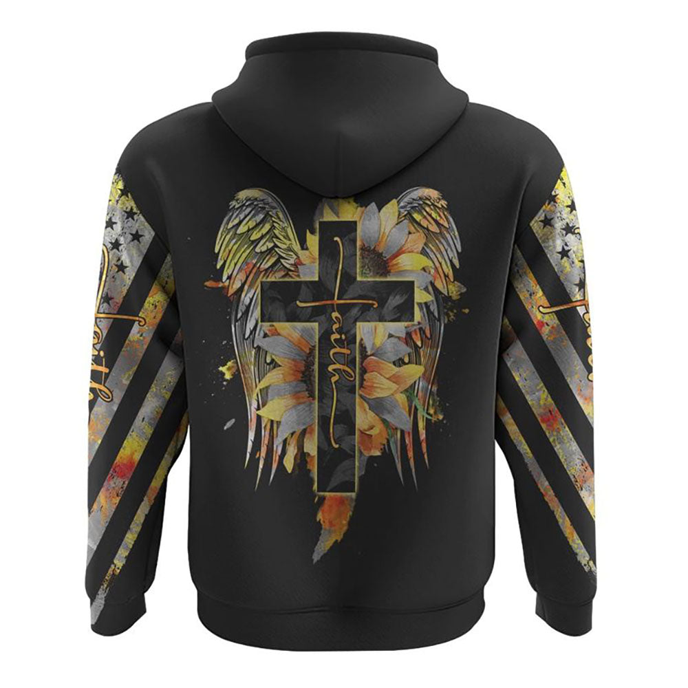 Faith Sunflower Wings Watercolor All Over Print 3D Hoodie, Christian Hoodie, Christian Sweatshirt, Bible Verse Shirt