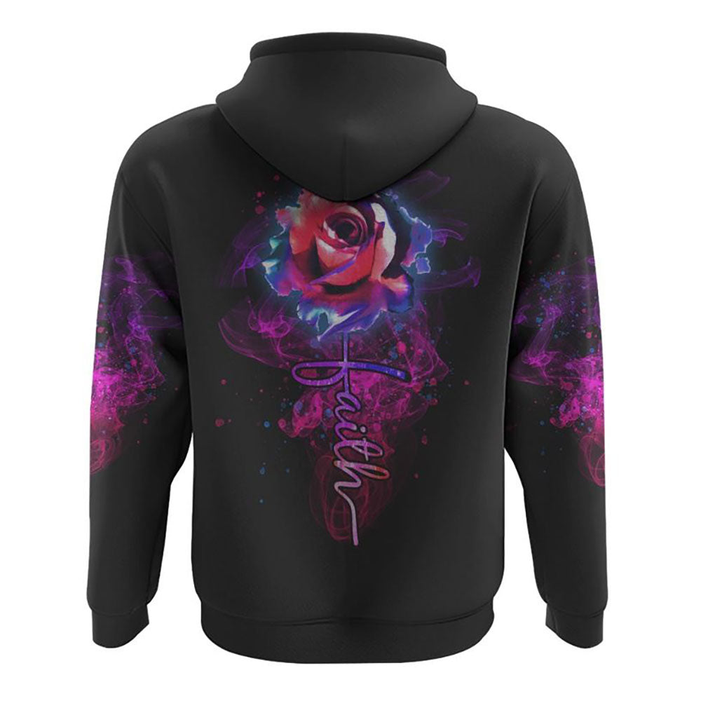 Faith Watercolor Rose All Over Print 3D Hoodie, Christian Hoodie, Christian Sweatshirt, Bible Verse Shirt