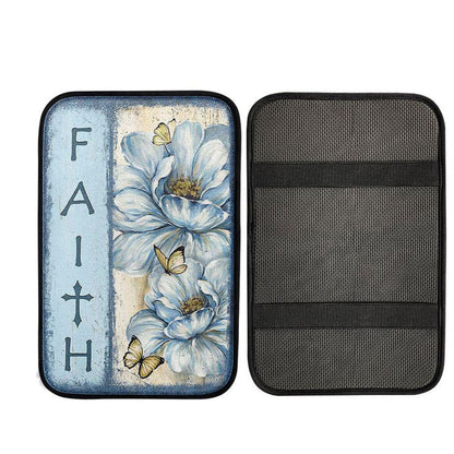 Faith White Flower Pretty Butterfly Car Center Console Cover, Christian Car Accessories