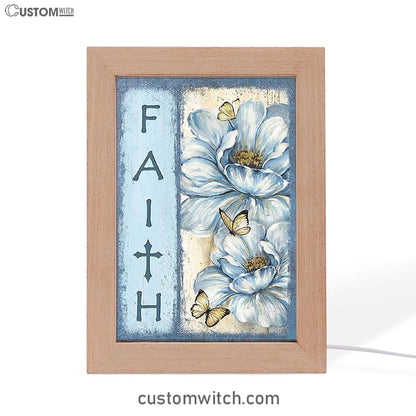 Faith White Flower Pretty Butterfly Frame Lamp Art - Bible Verse Art - Christian Inspirational Decor