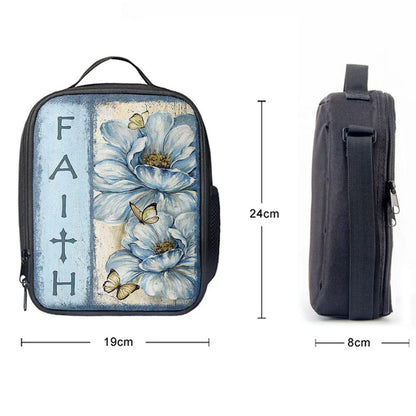 Faith White Flower Pretty Butterfly Lunch Bag, Christian Lunch Bag, Religious Lunch Box For School, Picnic