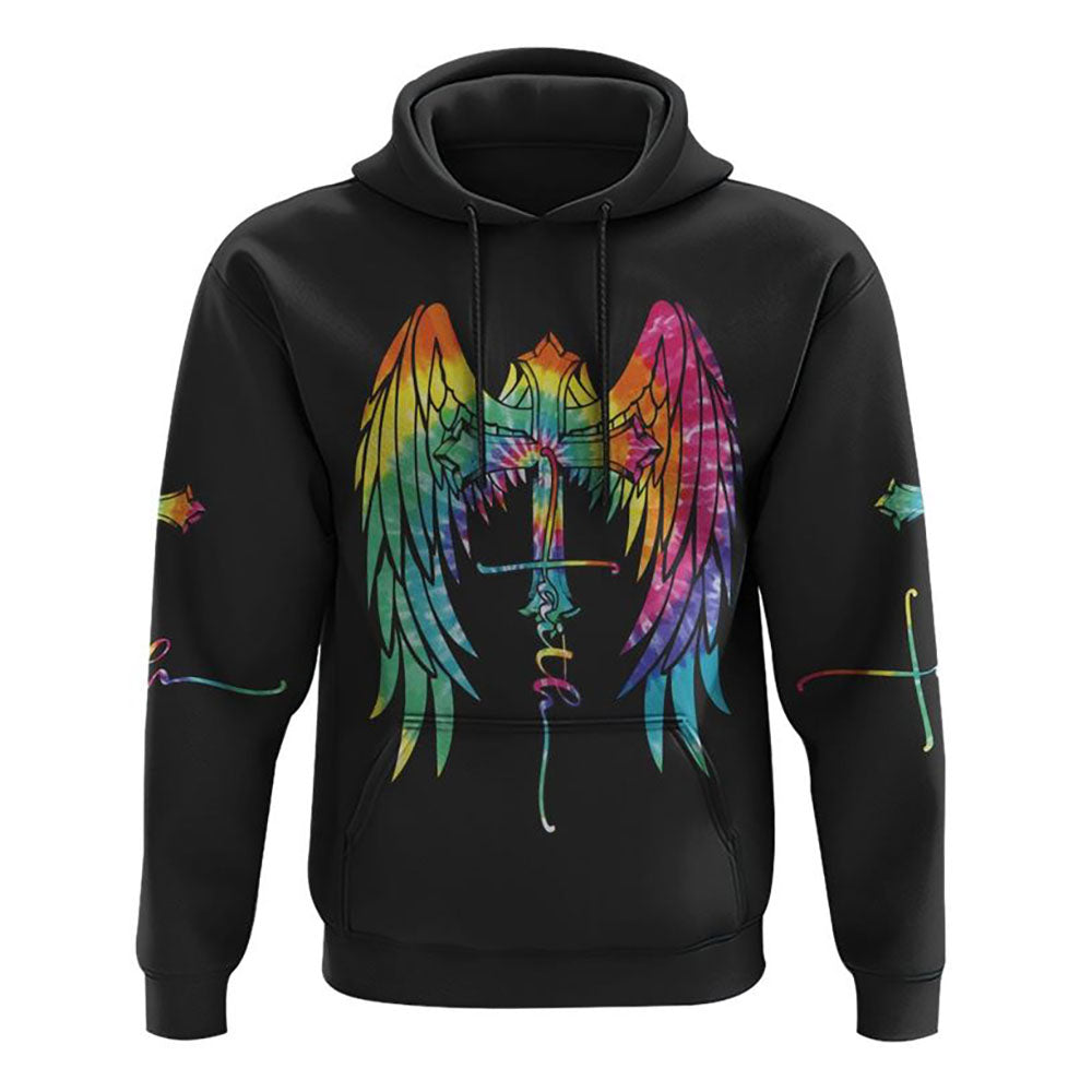 Faith Wings Cross Tie Dye All Over Print 3D Hoodie, Christian Hoodie, Christian Sweatshirt, Bible Verse Shirt
