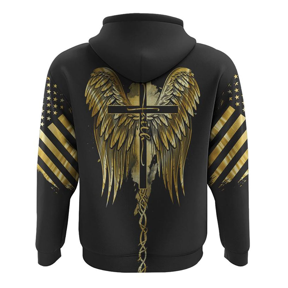 Faith Wings Jesus Gold All Over Print 3D Hoodie, Christian Hoodie, Christian Sweatshirt, Bible Verse Shirt