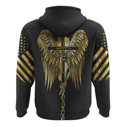 Faith Wings Jesus Gold All Over Print 3D Hoodie, Christian Hoodie, Christian Sweatshirt, Bible Verse Shirt
