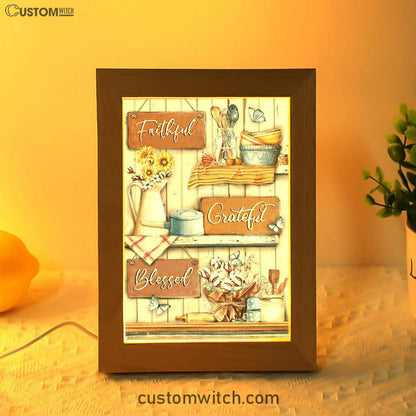 Faithful Grateful Blessed Flower Butterfly Frame Lamp Art - Christian Art Decor - Religious Gifts Night Light