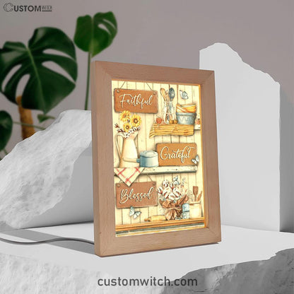 Faithful Grateful Blessed Flower Butterfly Frame Lamp Art - Christian Art Decor - Religious Gifts Night Light