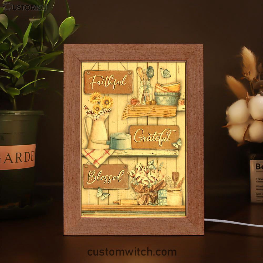 Faithful Grateful Blessed Flower Butterfly Frame Lamp Art - Christian Art Decor - Religious Gifts Night Light