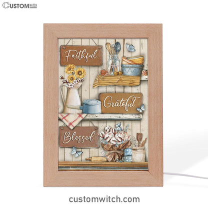 Faithful Grateful Blessed Flower Butterfly Frame Lamp Art - Christian Art Decor - Religious Gifts Night Light