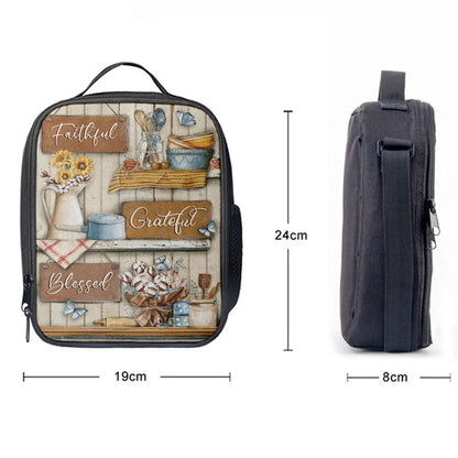 Faithful Grateful Blessed Flower Butterfly Lunch Bag, Christian Lunch Bag, Religious Lunch Box For School, Picnic