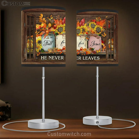 Fall For Jesus He Never Leaves - Thanksgiving Autumn - Christian Table Lamb Gift - Christian Bedroom Decor