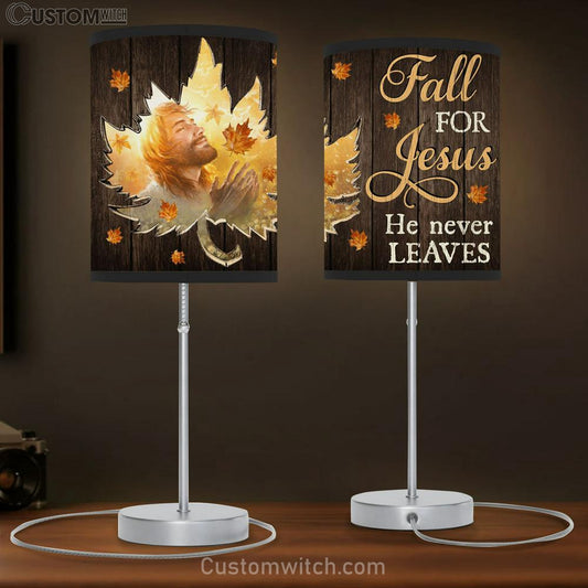 Fall For Jesus He Never Leaves Autumn Leaves Large Table Lamb Art - Christian Lamb Gift Home Decor - Religious Table Lamb Prints