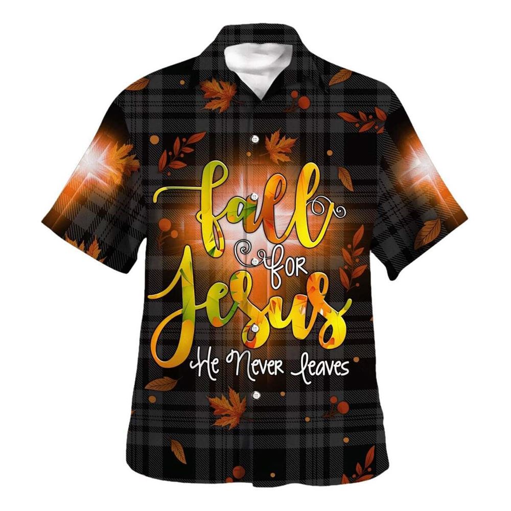Fall For Jesus He Never Leaves Thanksgiving Halloween Hawaiian Shirt For Men, Christian Hawaiian Shirt, Gift For Christian