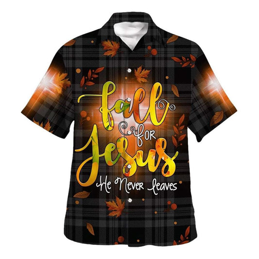 Fall For Jesus He Never Leaves Thanksgiving Halloween Hawaiian Shirt For Men, Christian Hawaiian Shirt, Gift For Christian